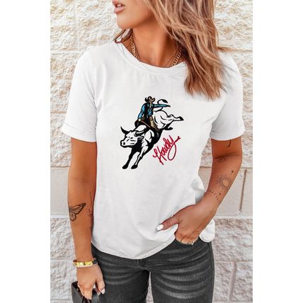 White Cowboy Howdy Embroidered Western Fashion T Shirt