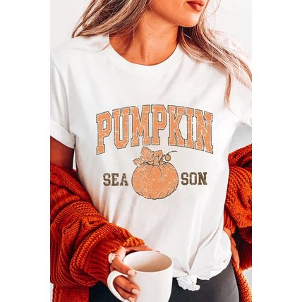 White PUMPKIN SEASON Cracking Printed Cotton Blend T Shirt