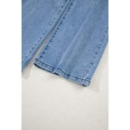 Beau Blue Western Washed Bow Knot Sash Wide Leg Jeans