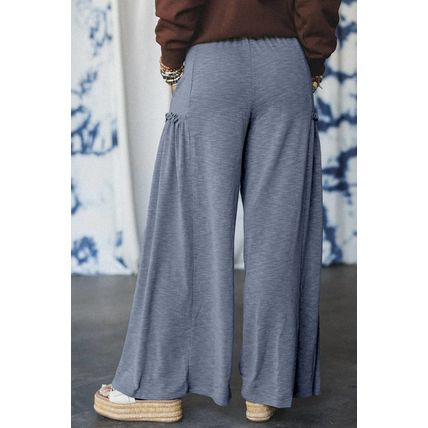 High Frilled Detail Wide Leg High Waist Knit Pants