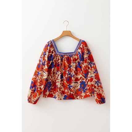 Multicolour Floral Print Square Neck Backless Loose Fit Blouse
