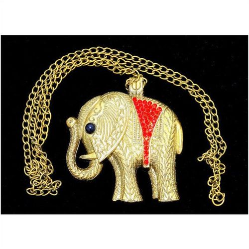 Antiqued Bronze Crystal Large Elephant Pendant Necklace Jewellery 1223