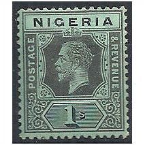 Nigeria 1914 SG8 1/- Black/Blue-Green Mounted Mint . ..