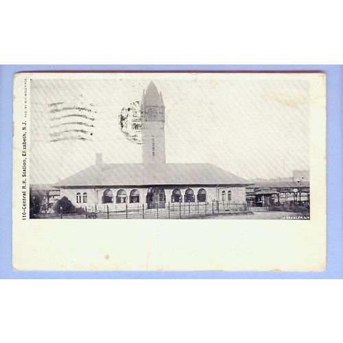 New Jersey Elizabeth Central RR Station Black & White View Stone Station S~181