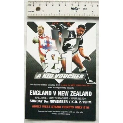 1 Kid Voucher - England v. New Zealand, rugby league