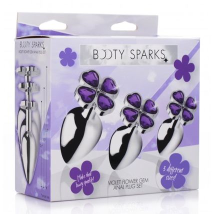 Flower Hearts Anal Plug Set Purple Jewels 3 Different Sizes Small Medium Large !