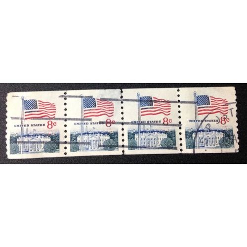 US Stamp #1338g used: 1971 8c Flag over White House coil quadruplet [1]