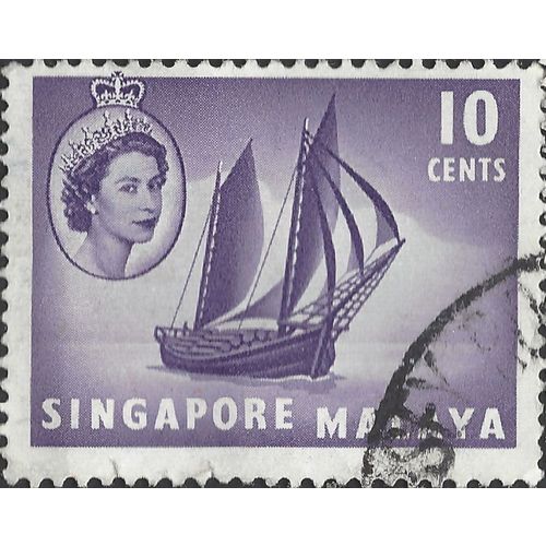 SINGAPORE, Elizabeth II, Tonkong, violet 1955, 10c, #3