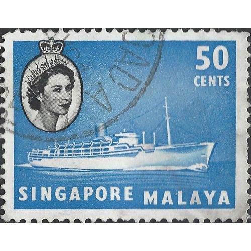 SINGAPORE, Elizabeth II, Passenger Steamer MS Chusan, blue 1955, 50c, #3