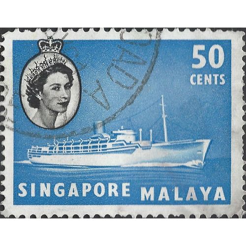 SINGAPORE, Elizabeth II, Passenger Steamer MS Chusan, blue 1955, 50c, #3