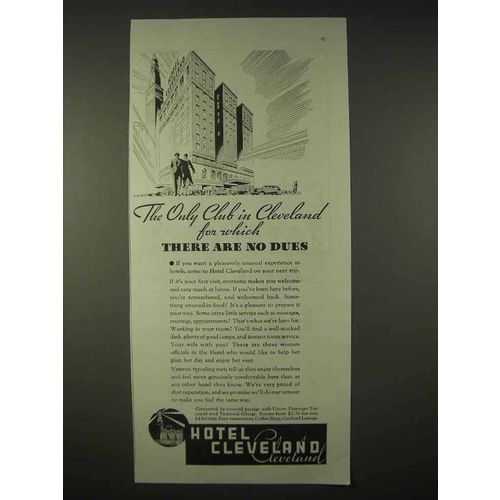 1935 Hotel Cleveland Ad - There Are No Dues