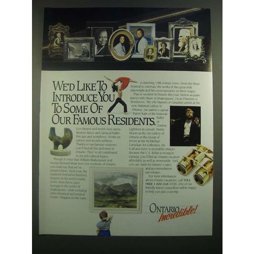 1988 Ontario Canada Ad - Some of Our Famous Residents