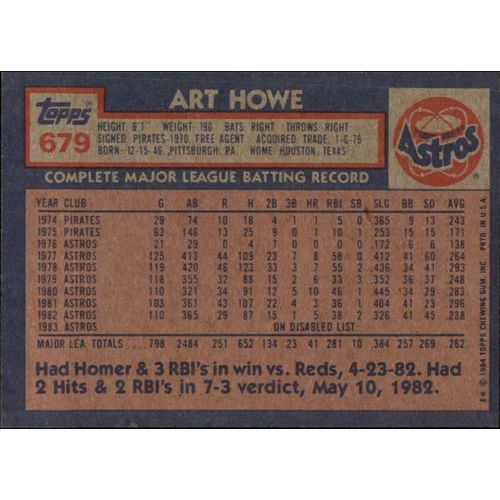 1984 Topps Art Howe #679