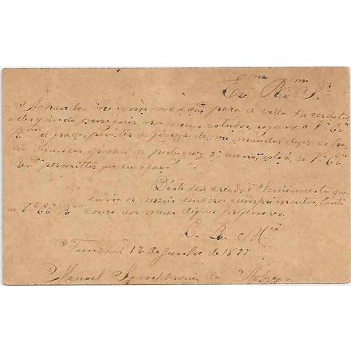 Portugal Postal Card 1897 Funchal Island to Carvalleo Madera local mail