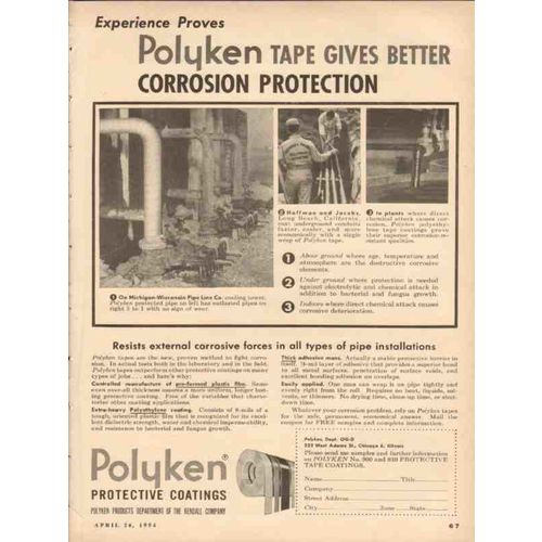 POLYKEN COATINGS 1954 Kendall experience proves protection vintage ad
