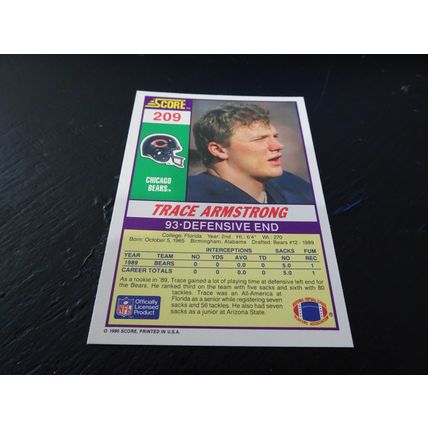 1990 Score Football Card # 209 Trace Armstrong Excellent-Mint (6) Chicago Bears