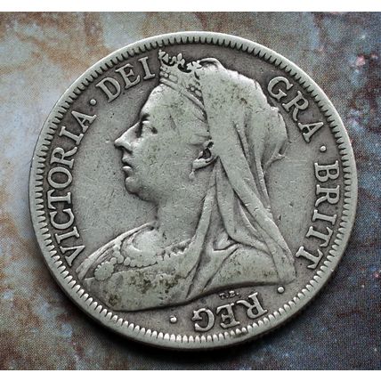 1901 Queen Victoria Silver 92.5% Veiled Head Half-crown