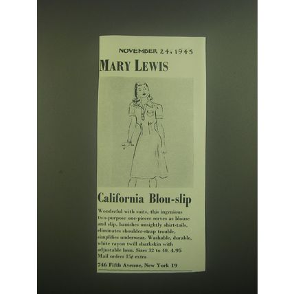 1945 Mary Lewis California Blou-Slip Advertisement
