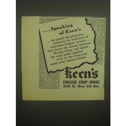 1945 Keen's English Chop House Ad - Speaking of Keen's