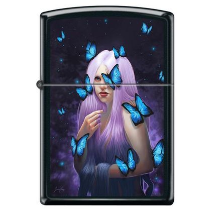 Blue Butterfly Lady Black Matte Zippo Lighter