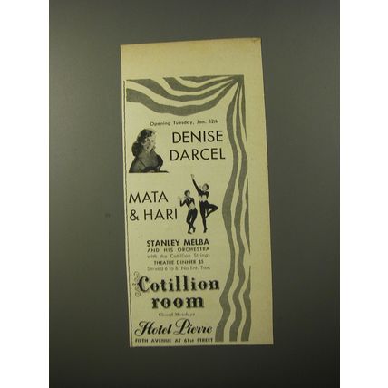 1954 Hotel pierre Advertisement - Denise Darcel and Mata & Hari