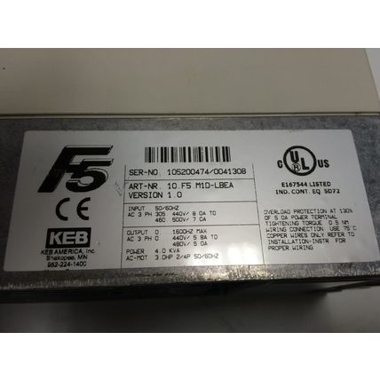 KEB F5 COMBIVERT 10.F5 M1D-LBEA VERSION 1.0 3PH INVERTER 4.0 KVA,BW