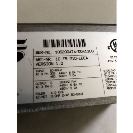 KEB F5 COMBIVERT 10.F5 M1D-LBEA VERSION 1.0 3PH INVERTER 4.0 KVA,BW