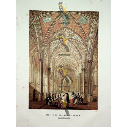 Temple Church, Interior, London, Book Illustration (Print), c1856