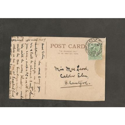 Genealogy Postcard Katie McCleod Calder Glen Blantyre 1910