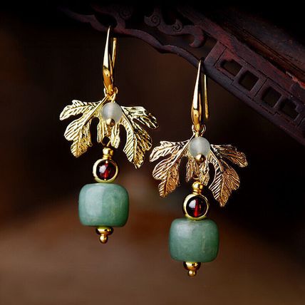 Aventurine Earrings, Gold Leaf Earrings, 24k Gold Plated Earrings, Green