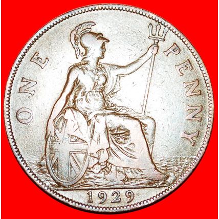 Ⰶ MISTRESS OF SEAS:GREAT BRITAIN★PENNY 1929 GEORGE V (1911-★LOW START★NO RESERVE