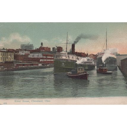 ZAYIX Great Lakes Steamer River Scene, Cleveland, Ohio Divided Back 119675