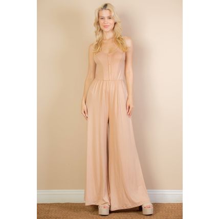 Women's Button Front Wide Leg Jumpsuit