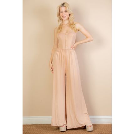 Women's Button Front Wide Leg Jumpsuit