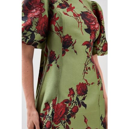 KAREN MILLEN Tall Floral Jacquard Panelled Puff Sleeve Mini Dress NEW (RARE)
