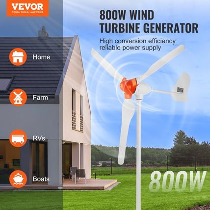 VEVOR 800W Wind Turbine Generator, 12V Wind Turbine Kit, 3-Blade Wind Power Gene