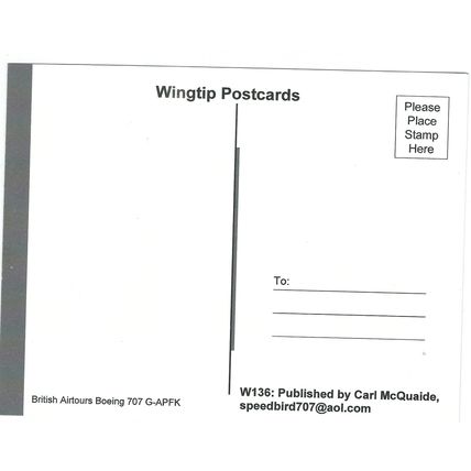 BOEING 707 AIRCRAFT BRITISH AIRTOURS CARD NO W 136