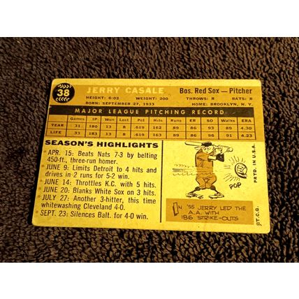 1960 Topps # 38 Jerry Casale Boston Red Sox Pitcher 2.5 Good+ Creases