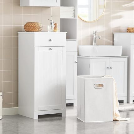Sobuy Laundry Cabinet Bathroom Tilt-Out Hamper Unit with Drawer Hidden Basket Ch