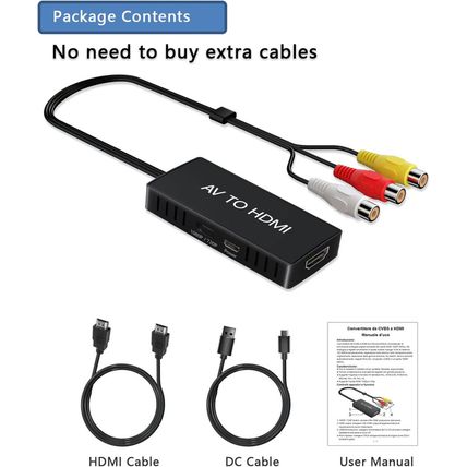 RCA to HDMI Converter, AV to HDMI Converter, 1080P Mini Composite to HDMI Adapte