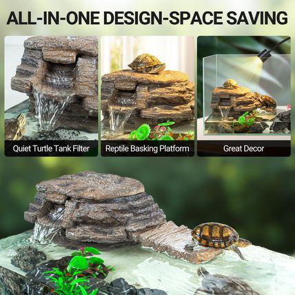 REPTIZOO Turtle Tank Filter, 120GPH Turtle Filter Basking Platform with Detachab