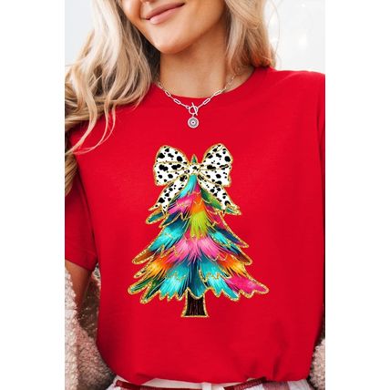 Red Bow Decor Christmas Tree Graphic Holiday T Shirt