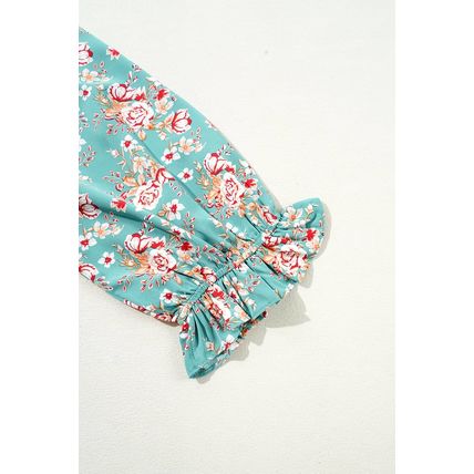 Green Plus Size Floral Print Square Neck Smocked Maxi Dress