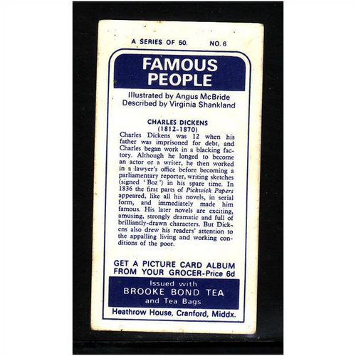Brook Bond Famous People Charles Dickens Card No 6 Mint