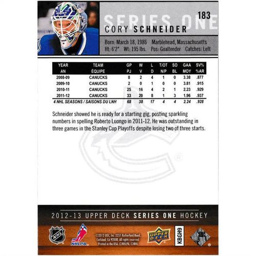 2012-13 Upper Deck - #183 - Cory Schneider