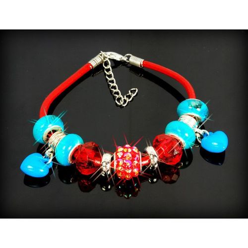 Leatherette Bracelet Love Heart Charm Disco Ball European Beads Jewellery 2477