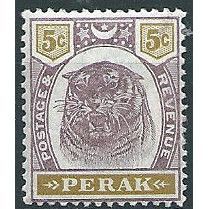 Perak 1895 SG70 5c Dull Purple & Olive-Yellow Mounted Mint ... .