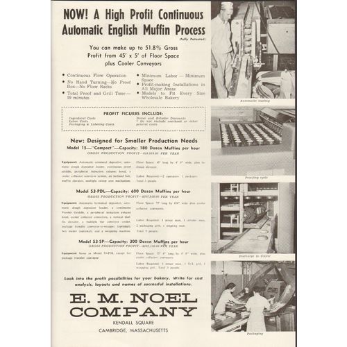 e m noel company 1958 automatic english muffin process vintage ad