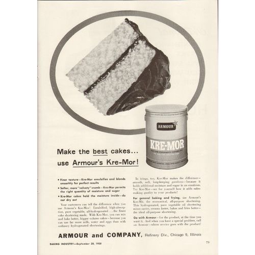 armour company 1958 kre-mor emulsifier best cakes baking vintage ad