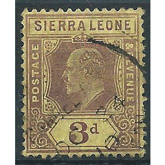 Sierra Leone 1907 SG104 3d Purple/Yellow Fine Used . . ..